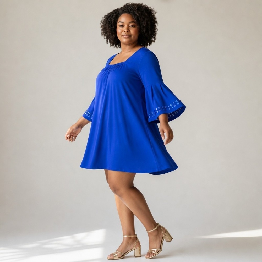 Vintage‎ Jonathan Martin Royal Blue Dress Embellished Bell Sleeve Women's 22-24